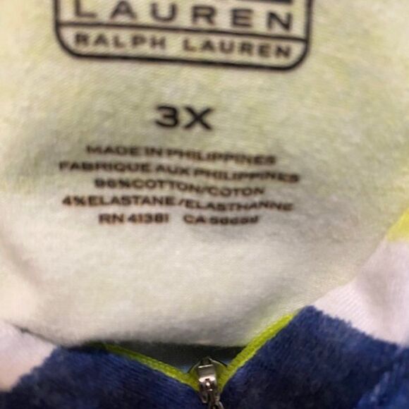 Lauren Ralph Lauren Blue/Yellow/White stripe V-Neck, size 3X - Picture 3 of 3